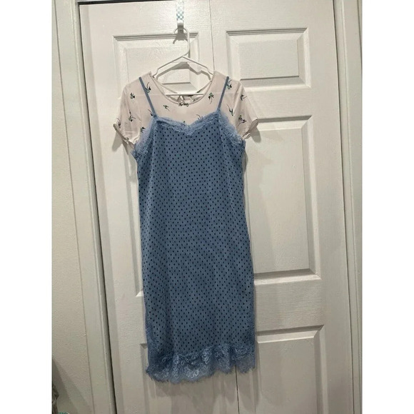 Free People Margot Slip Dress Set- 2 Dresses- Blue Polka Dot NWT - Picture 4 of 16